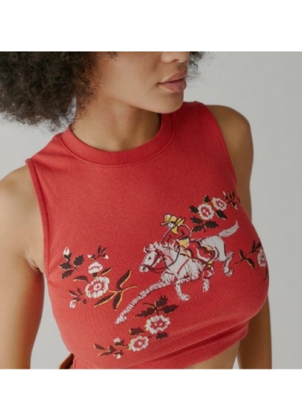 Medium Urban Outfitters Red Cowgirl w/ Horse and Floral Detail Graphic Crop Top